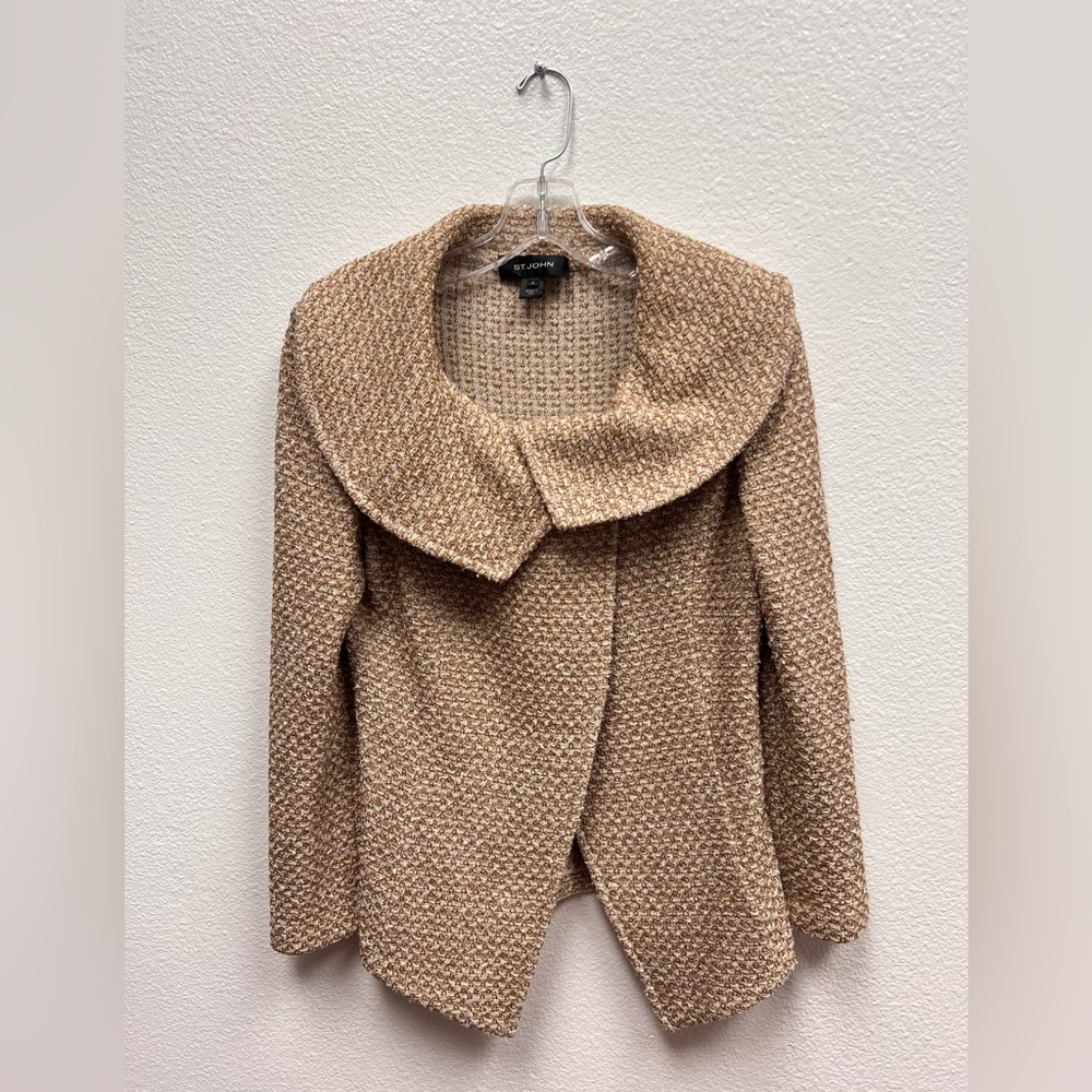 St. John Tight Knit Tweed Over Sized Collar One Button Blazer Size 6